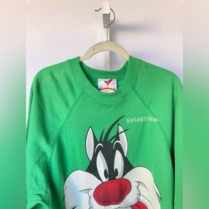 Vintage ARTEX Sylvester Looney Tunes Crewneck Sweatshirt Green Size 2XL